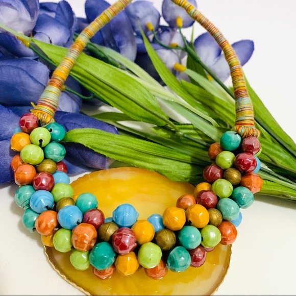 Ceramic multi Bead Woven Thread necklace - Picture 9 of 11